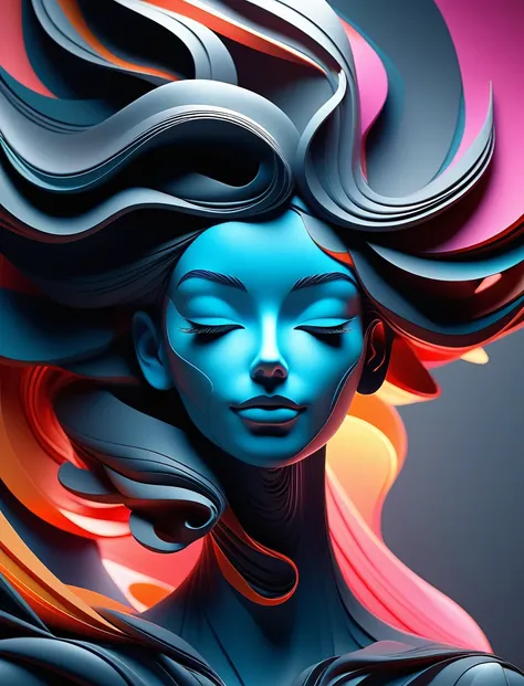 beautiful portrait of full body in style Eiko Ojala Tracie Grimwood,detailed face, wavy, dynamic, hyperdetailed, hyperrealistic, photorealistic, elegant, cel shading, intricate, cinematic, soft and mysterious style, hyper-detailed, octane render, symetrica...