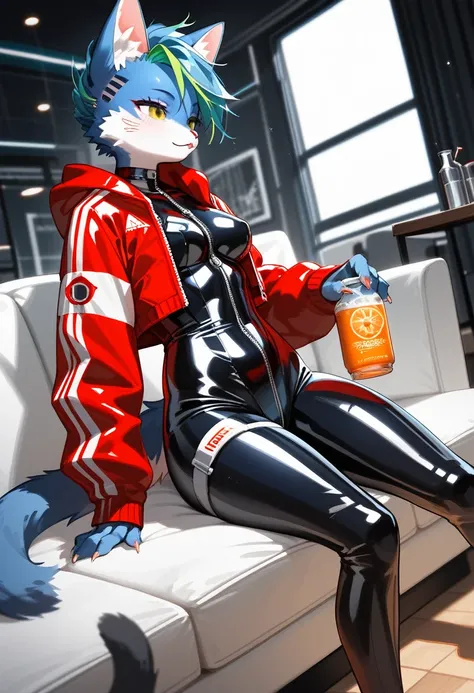 Highest quality, Highest quality, High quality illustrations, masterpiece, Ultra-high resolution, Detailed Background, room, Absurd, Perfect Anatomy, performance, Good lighting, Shadows in the movies(kemono, Furry PersonifiCation), Cat, Rubber Suit, latex,...