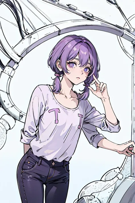 Short hair, muted purple eyecolor, small pigtails