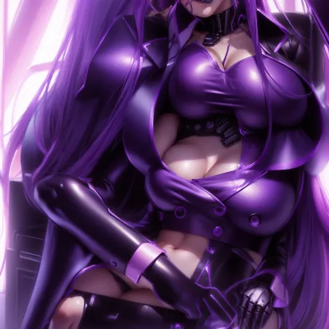 Purple haired anime girl sitting in a red chair, Enchanting anime girl, misato katsuragi, tits, I also make fan art, sfw version, Beautiful and attractive anime woman, biomechanical tits, Nico Robin, Beautiful and attractive anime teen, Anime Moe Art Style...