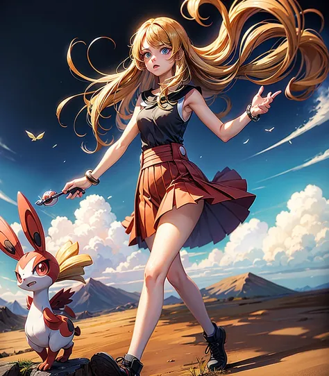 (masterpiece, highest quality), one girl,  serena (pokemon),one girl,have,sunglasses,long hair,blonde, blue eyes,bracelet,sleeve...