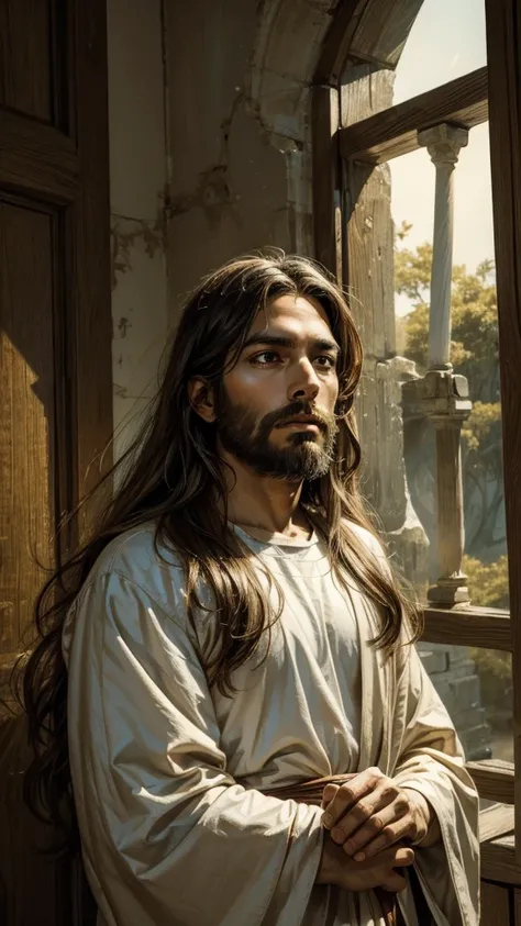 Help me create an image of Jesus Christ with a serene face 