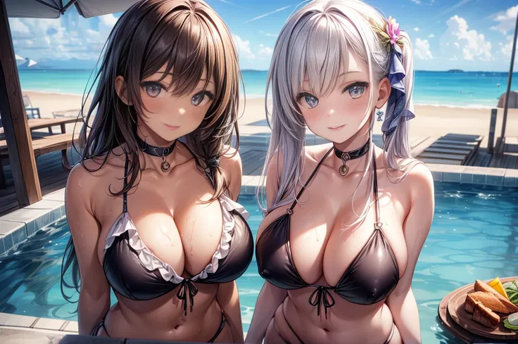 masterpiece, best quality, high quality, detailed, ultra detailed, hyper detailed, insanely detailed, exquisite, beautiful, FHD, Full-HD, 4K, 8K, 16K, highres, absurdres,summer girls!!,swim suit