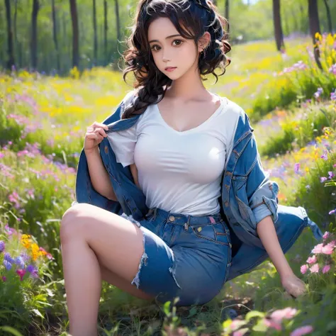 (Modelshoot style), A sad little and homeless girl ((dressing an old torn clothes)), (shy), 1girl, solo, brown and curly and messy hair, very detailed face, beautiful eyes, [chubby], adorable, with rosy cheeks and bright, sad eyes, stunningly beautiful, (R...