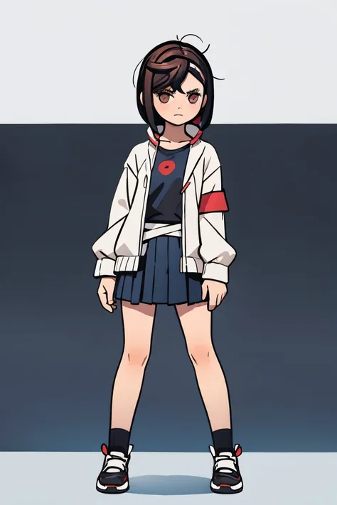 momo ayase, character design, clipart, full body, high contrast, flat_colors, character design, full body, pleated_skirt