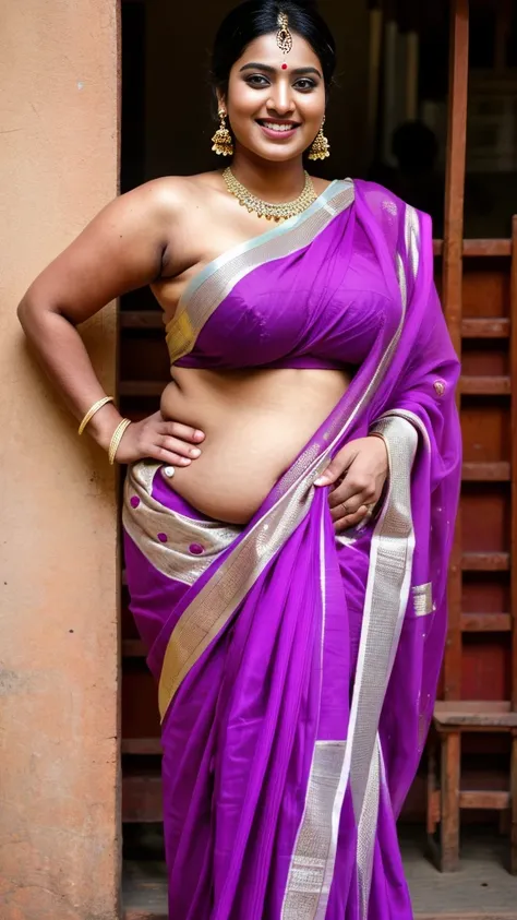 (RAW, best quality,4k,8k,highres,masterpiece:1.2) Indian woman wearing saree (blouse, petticoat), 20 years old, (((big tits1.8))),((Huge breasts 1.6)),(((Plump body 1.8))),  (bindi), (vermilion), An Indian beauty, charismatic, dark-skin, view the viewer, n...