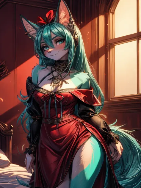 Miku Hatsune, add high definition_detail:1, tribal tattoo add_detail:1,put on the leg, Walking position during full moon showing her beautiful figure and outfit.. (black off shoulder blouse, mini ahort ) sweaty body add_details:1, smiling add_detailsl:1, e...