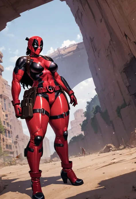 Lady deadpool, unrealistically enormous , unrealistically wide pelvis area