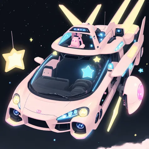 Absurd、Unreal、kawaii tech,A futuristic star-shaped vehicle、