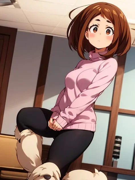 1girl, solo, imagine ochaco uraraka being a 45 year old mother, milf, brown hair, brown eyes, blush stickers, short hair, mature...