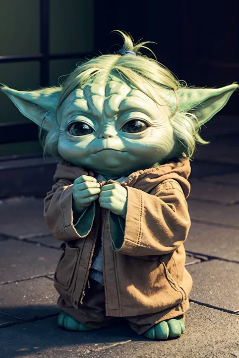 short yoda with a full head of shaggy thick hair