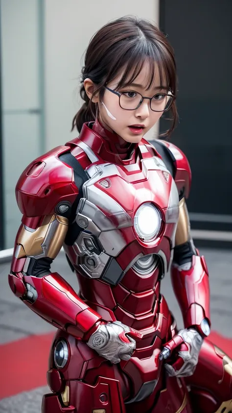 iron man armor、iron man mask、m-shaped feet、kindergarteners、elementary school girl　girl, hyperrealism, super detail, high quality...