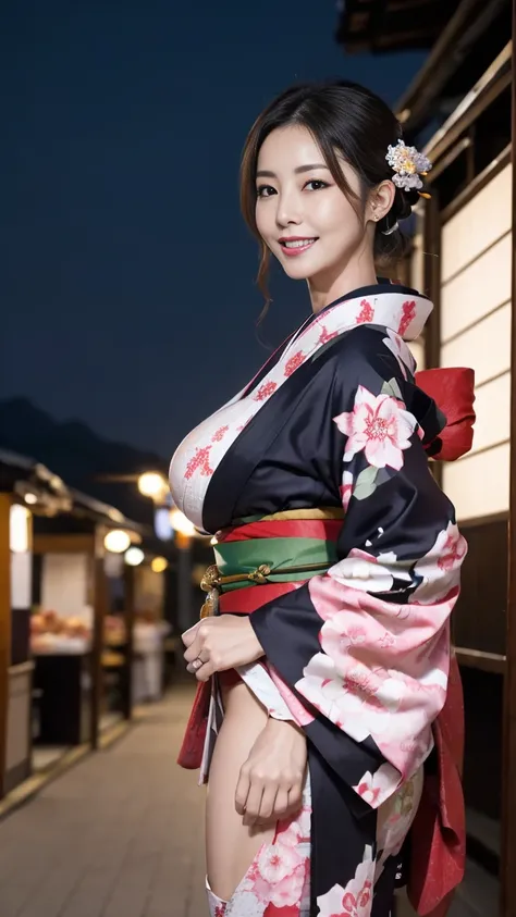 Mature attractive sexy woman,50 years old, ((kimono)),(((kimono))),Shut,((Big Breasts:1.2)),(Facial wrinkles:1.3),light makeup,Light brown hair,Long Hair,(Full body photo:0.85),(Emphasize big buttocks),8k, RAW Photos, Highest quality, Laughter,masterpiece,...