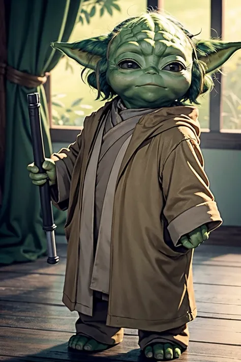 short yoda with a full head of shaggy thick hair