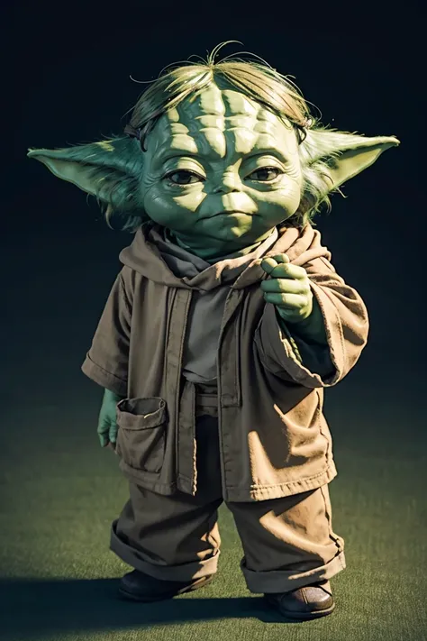 short yoda with a full head of shaggy thick hair