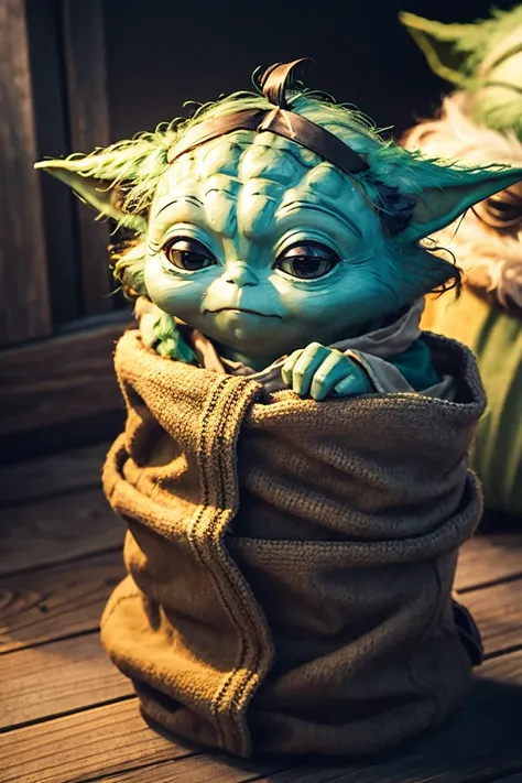 short yoda with a full head of shaggy thick hair