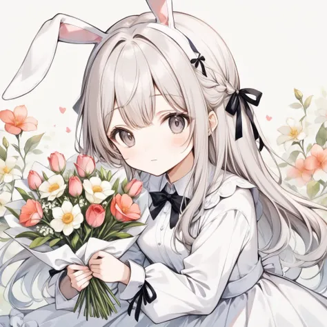 cute bunny holding flowers