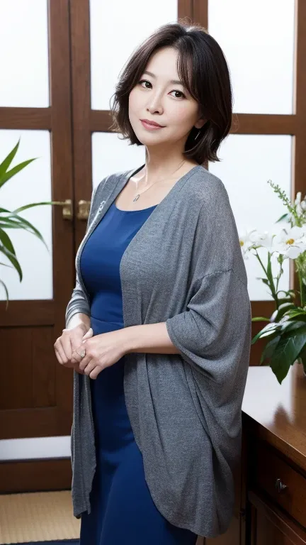 55 years old,Beautiful Japanese mature woman&#39;s face,,((elegant)), Highly detailed eyes, Random Hairstyles、A kind smile 、Look forward