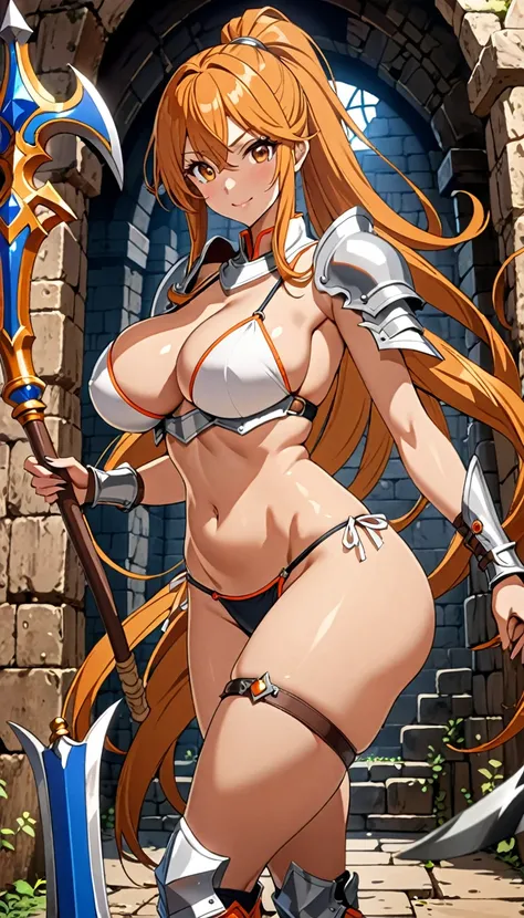 ((masterpiece)), ((high quality)), ((super detailed)), ((high resolution)) ,((8k)), a beautiful woman, ((She is one of the most famous female warrior)), unparalleled beauty, ((huge breast:1.2)), ((large ass)), ((deep cleavage)), slim waist, chest out, ultr...