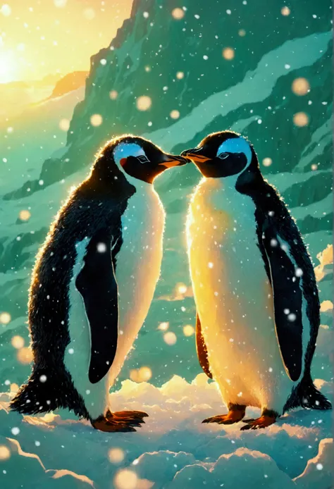 night、winter、sunset、Light、snow、green、beautiful、flower、Antarctica、penguin、star