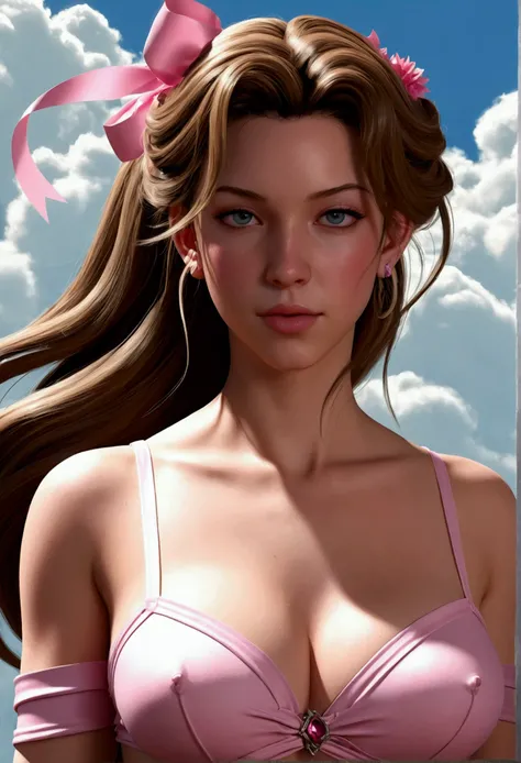 beautiful cartoon style aerith gainsborough, adam hughes artwork, completely nude sexualized, highest detail highest quality, seductress, perfectly clear eyes, sultry, powerful aura, sexy as all hell, irresistible, erotic, simplified comicbook style, nsfw,...