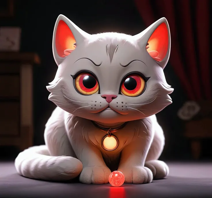 Cute cat with red light coming out of its eyes　beam　