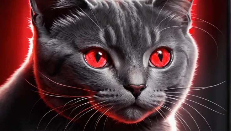 Cute cat with red light coming out of its eyes　beam　