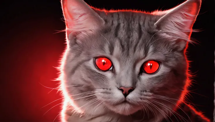 Cute cat with red light coming out of its eyes　beam　