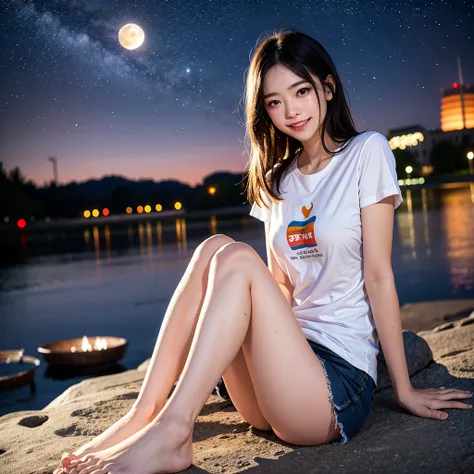 Highest quality,master piece,incredibly absurdres,high resolution,lens flare,a girl, one girl,solo focus,alone,full body,perfect anatomy,8k,a girl, one girl,solo focus,bokeh,alone,standing,colored innner hair,Japanese women,25歳graphic t-shirt（1:3）,Beautifu...