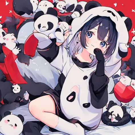 1girl,anime、a little kid wearing a panda costume、cute pose