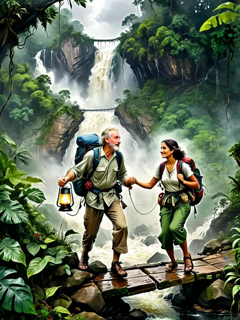 this is a picture full of exciting jungle adventure theme，demonstrated resilience in the face of adversity，the background of the...