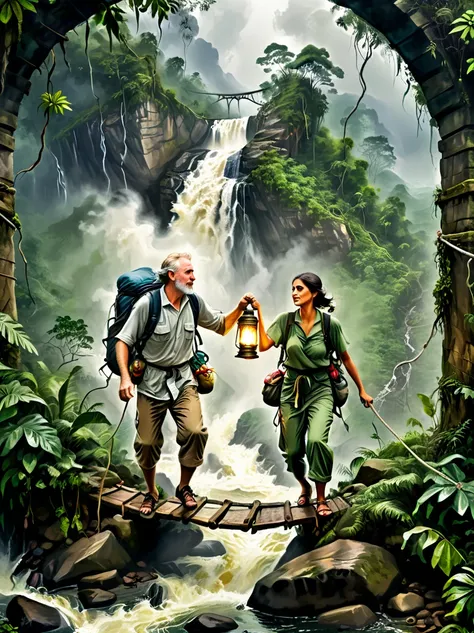 this is a picture full of exciting jungle adventure theme，demonstrated resilience in the face of adversity，the background of the...