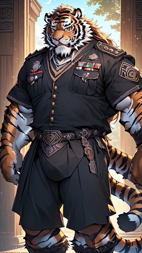 (masterpiece),(highres),(intricate details:1.4),extremely detailed,(illustration:1.2),8k,photorealistic,exquisite,(daddy:1.5),aged,(elder male tiger:1.7),muscular,(Viking warrior:1.5),(brave and powerful:1.5),manhood,warrior,long hair,long beard,(numerous ...