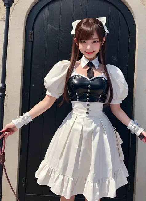 (((Pixel Perfect,Perfect in every detail))), Girl shows off her whip，A girl around 15 years old,smile, NSWF,lovely, Leather whip!!，holding a whip in your hand!!!，cinematic, kawaii!!