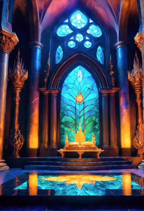 Deep Sea Altar，Diamond altar，All-over iridescent glow，Solemn atmosphere，High-definition, detailed depiction，Amazing building techniqueasterpiece．