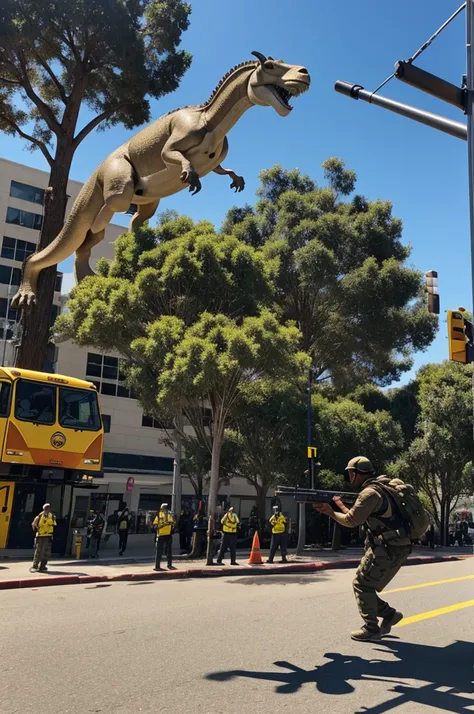 A trx dinosaur with an ak47 goat horn shooting at bart simon