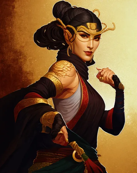 dnd portrait of female yuan ti, monk, martial artist, thief