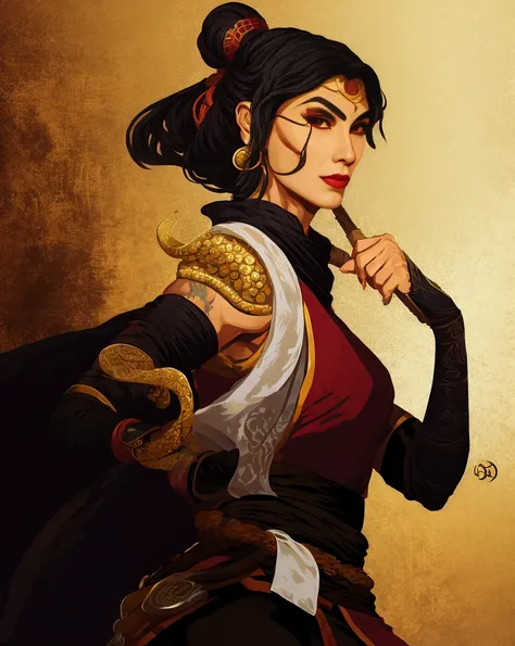 dnd portrait of female yuan ti, monk, martial artist, thief