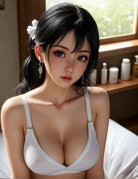 (masterpiece:1.3),(Highest quality:1.4),(Very detailedな:1.5),High resolution,Very detailed,8k,artwork,High level of detail,rendering,High quality,Wide range of colors,（One Woman）,（fold your hands behind your back）、Black Hair、Attractive breasts、Beautiful an...