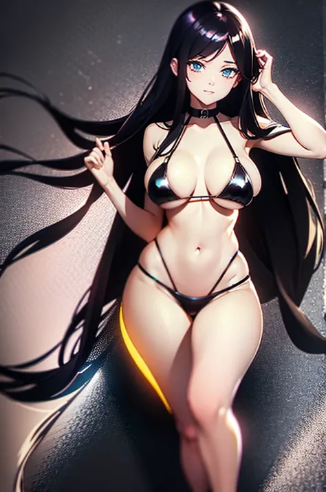 A beautiful AND EROTIC anime style MIKAN CALL, woman with perfect body, slim waist AND FIRM BREASTS,SUPERBLACK hair, wearing a bikini, highly detailed, masterpiece, 8K, photorealistic, elegant, dynamic pose, intricate details, vibrant colors, dramatic ligh...