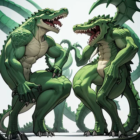 (full body character concept)、8k、((((no humans)))), reptiles,, green body, crocodile human, muscular,、(irritated、close your mout...