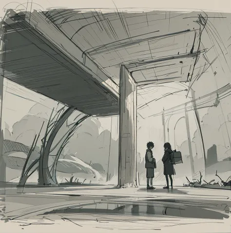 a man and a woman standing next to each other a bikini girl down a street, rough abstract sketch, sketch of a lucid dream, rough sketch, scribble sketch, detailed but rough, old sketch, impressionist drawing, sketched 4k, drawn with photoshop, black ink ro...