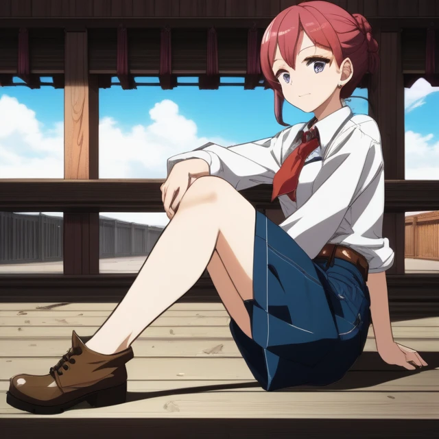 score_9, score_8_up, score_7_up, score_6_up, score_5_up, score_4_up, cowboy shot, source_anime, 1girl, multicolored hair, hair bun, heterochromia, w-w-chain, spread legs, spread arms, messy hair, white shirt, jeans pants, dungeon, best quality, best res, 4...