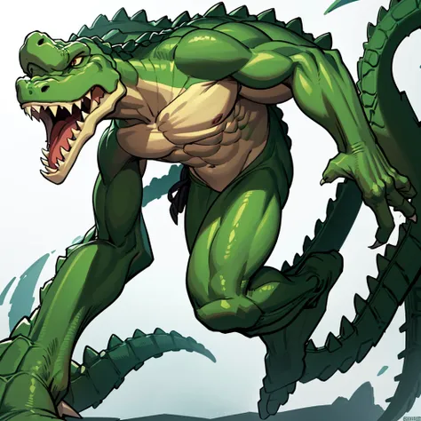 (((solo)))、(full body character concept)、8k、best illustrations、best quality((((no humans)))), reptiles,, green body, crocodile h...