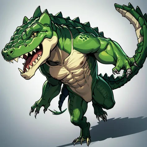 (((solo)))、(full body character concept)、8k、best illustrations、best quality((((no humans)))), reptiles,, green body, crocodile h...