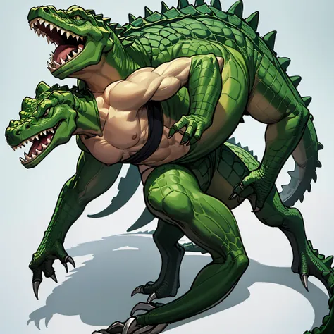 (full body character concept、group)、8k、best illustrations、best quality((((no humans)))), reptiles,, green body, crocodile human,...