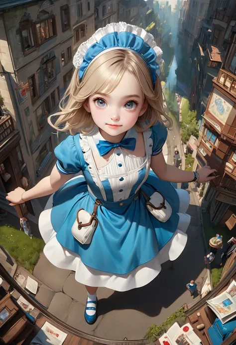 ,View from the air,Aerial photos,Full body image,The whole body is projected,Realistic, (masterpiece,Highest quality:1.4),(8k,RAW Photos,Realistic:1.2),Not safe at work, Detailed skin,Detailed face,One Girl,Princess,Alice in Wonderland,Cute Face, Super Res...