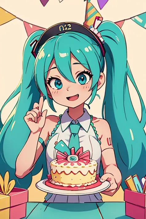 hatsune miku, birthday, celebrating, birthday hat 23rd birthday