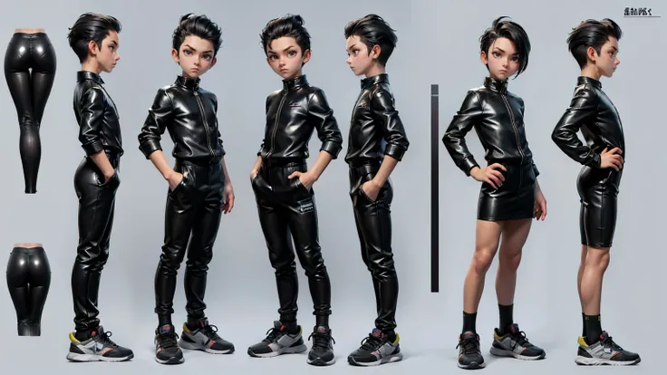 cute face boy, cute face, short height boy, wearing casual futuristic black pent, black dress, full standing pose, High and Tight hairs, High and Tight hair style, sports shoes, Character Sheet, 12 yo student, Full body, Simple white background, front stra...