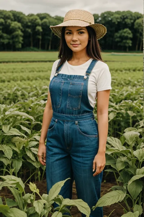 Farmer standing in field with plant